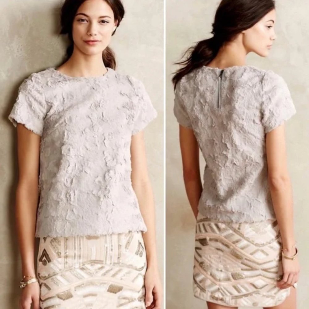 Anthropologie Leifsdottir Grey Faux Fur Top